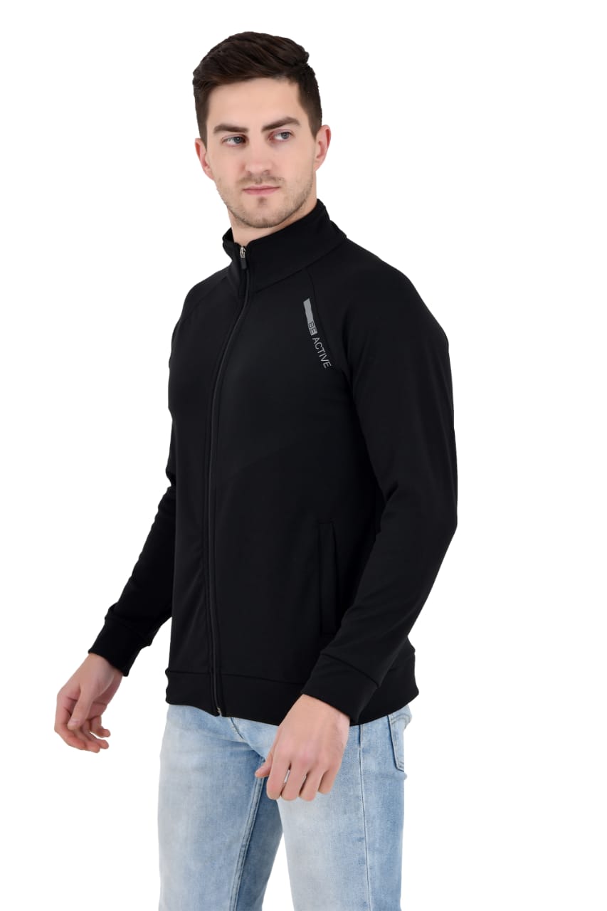 Men Collar Active Wear Jacket Black - Image 2