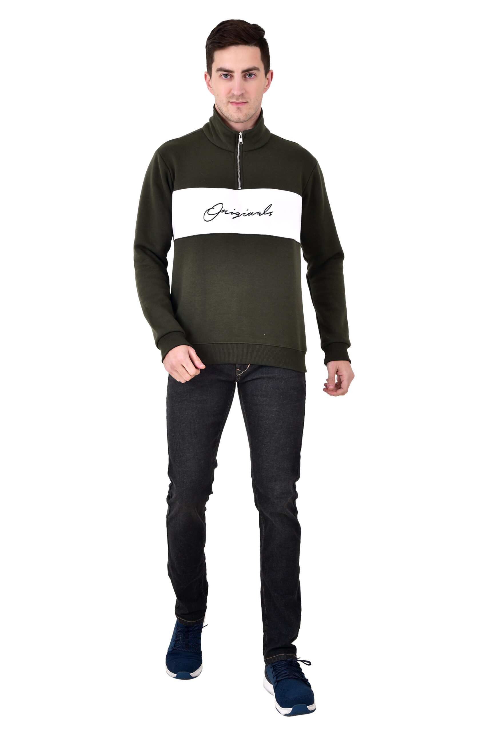 Men Collar Sweatshirt Olive - Image 2