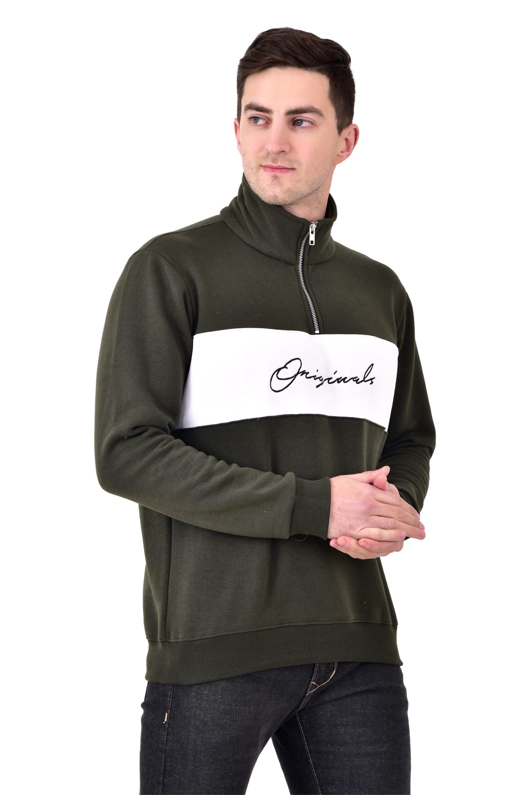 Men Collar Sweatshirt Olive - Image 5