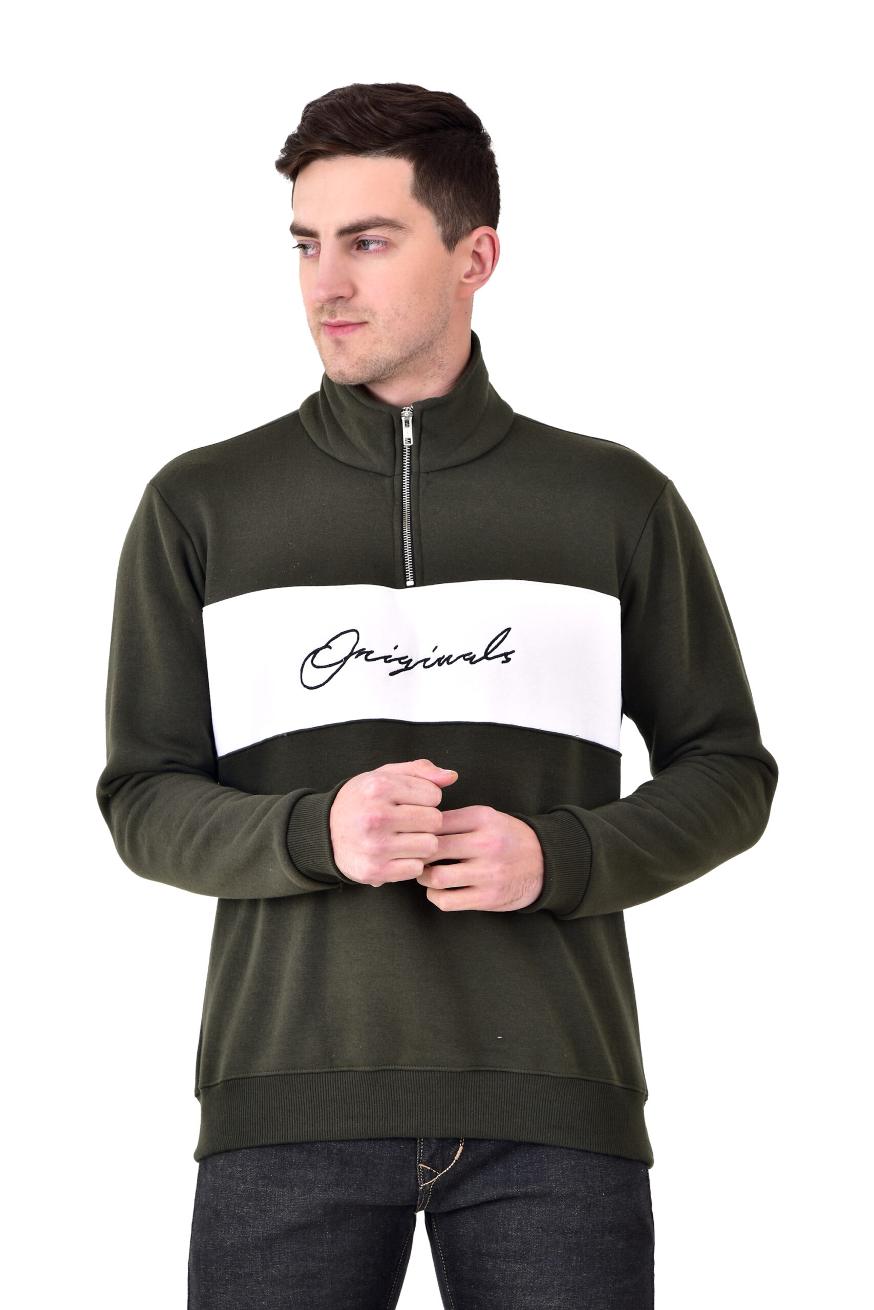 Men Collar Sweatshirt Olive - Image 6