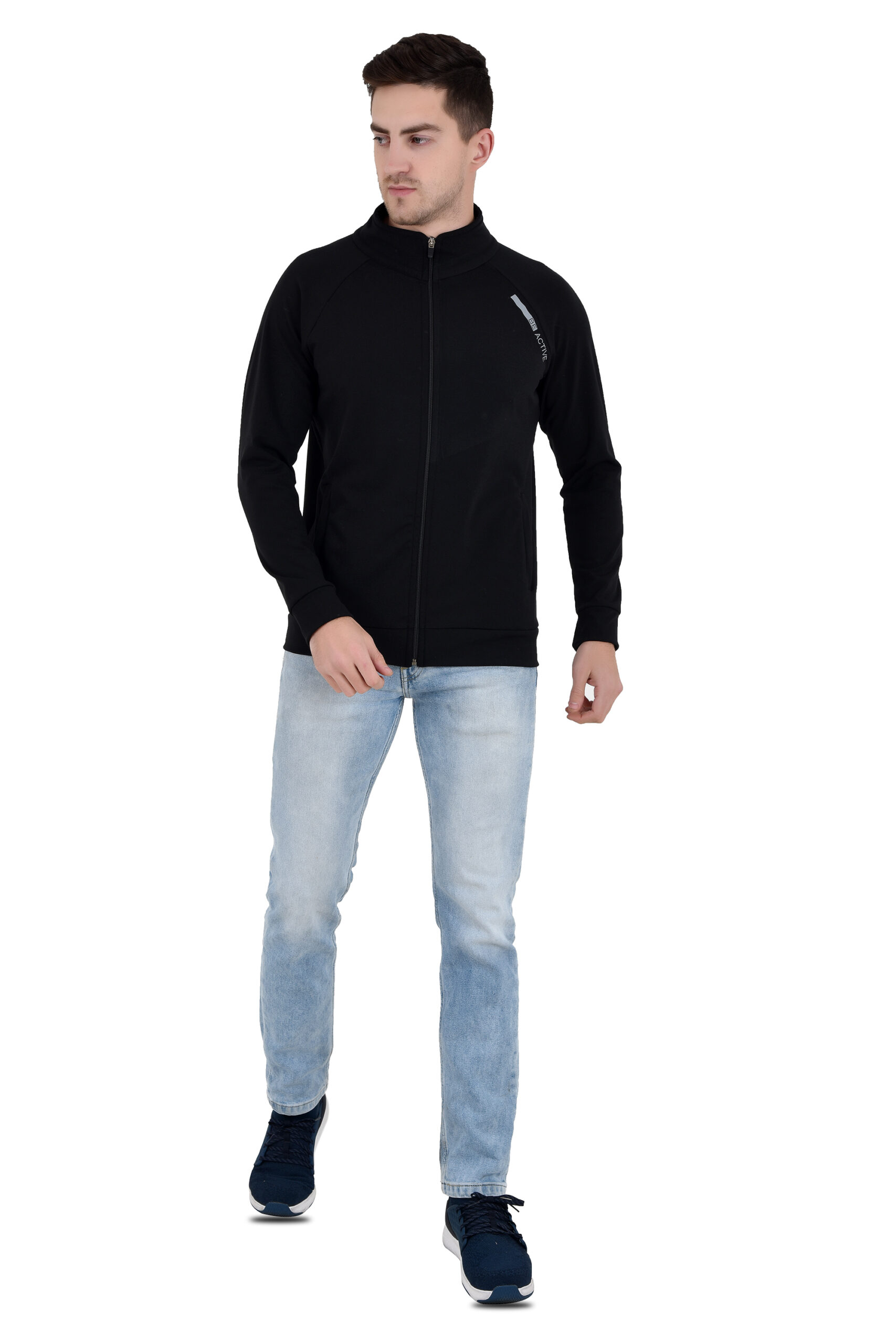 Men Collar Active Wear Jacket Black - Image 3