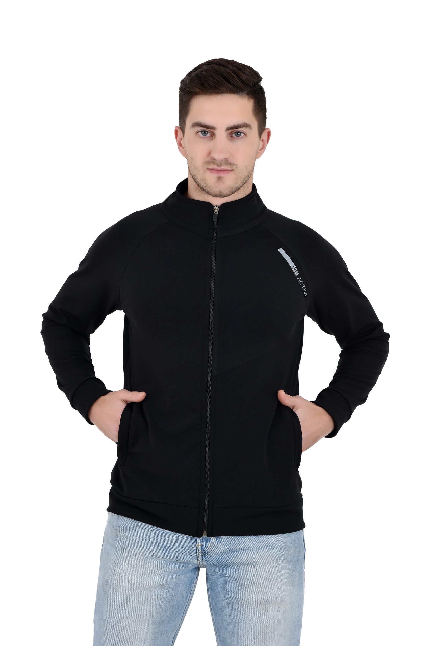Men Collar Active Wear Jacket Black