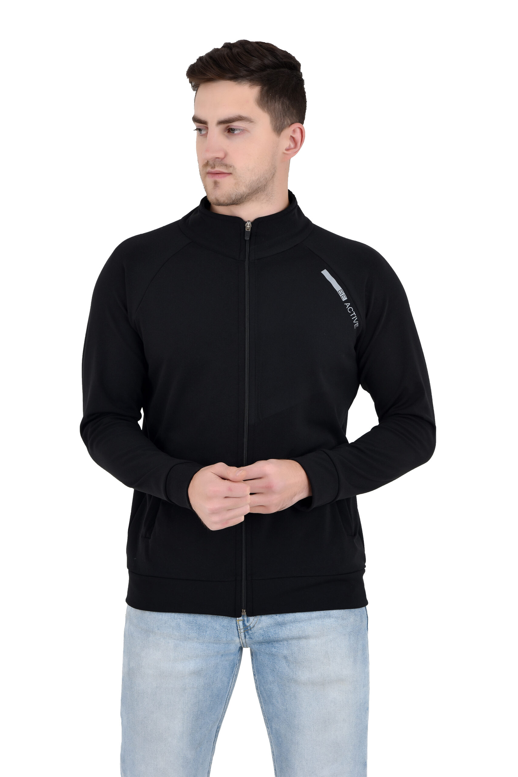 Men Collar Active Wear Jacket Black - Image 5
