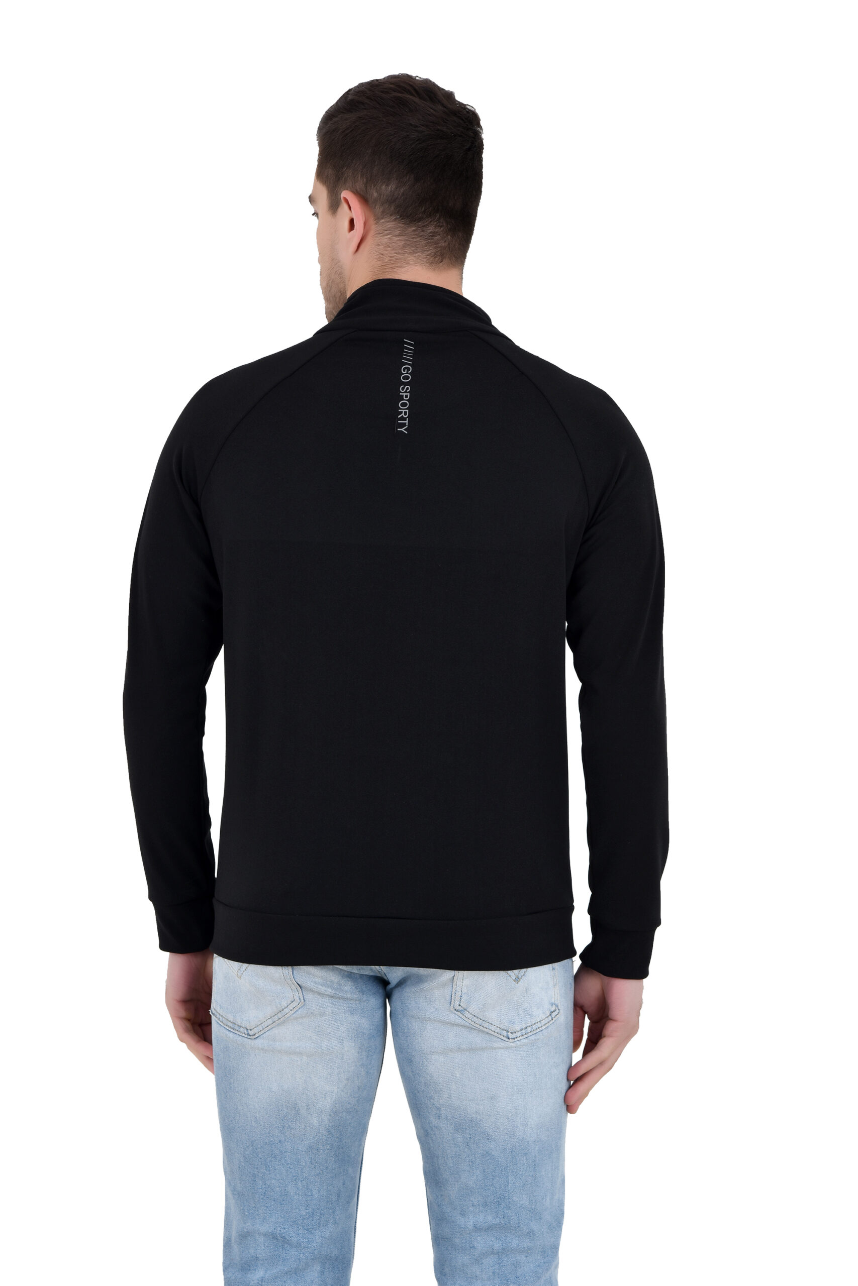 Men Collar Active Wear Jacket Black - Image 7