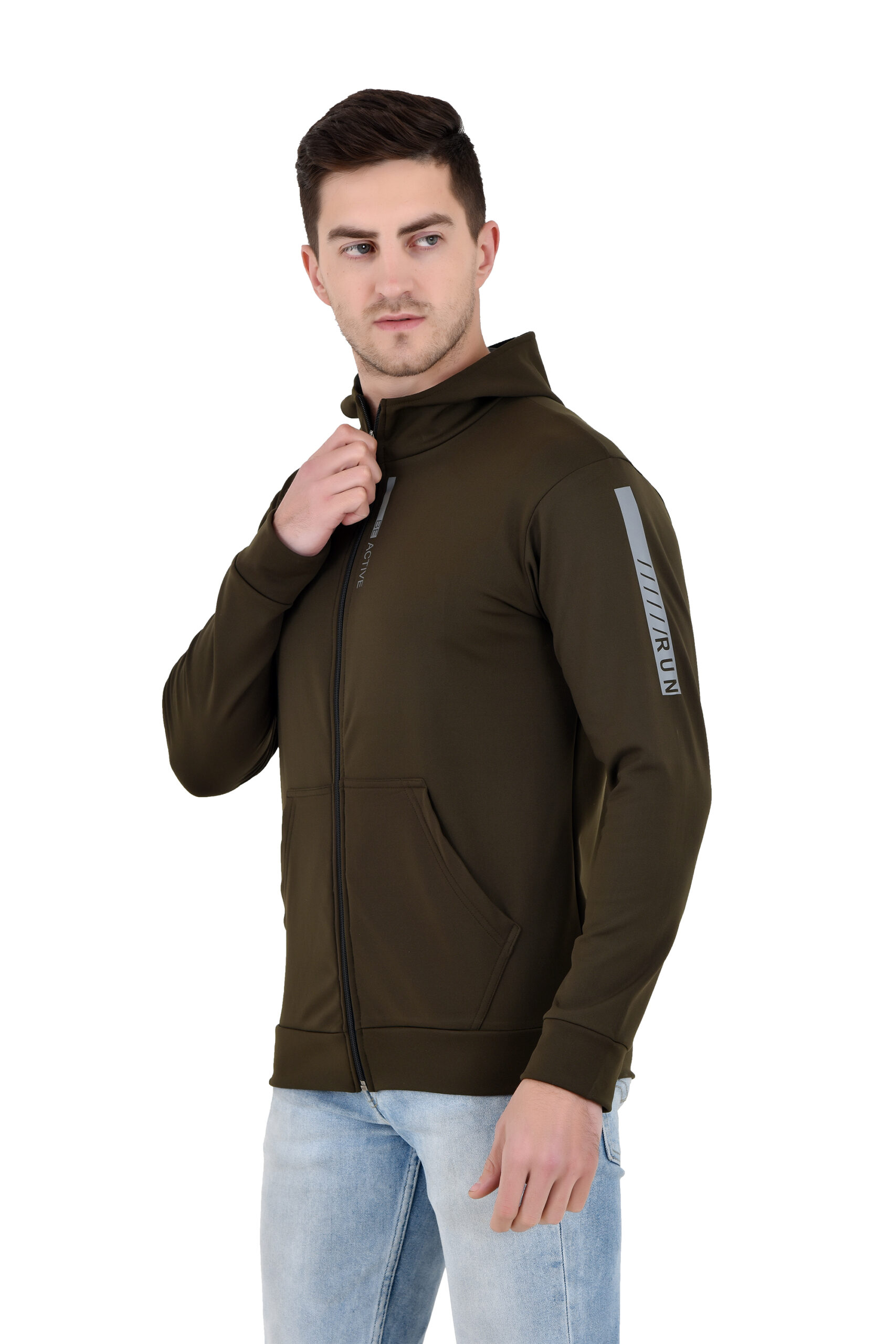 Men Hood Collar Active Wear Jacket OLIVE - Image 6