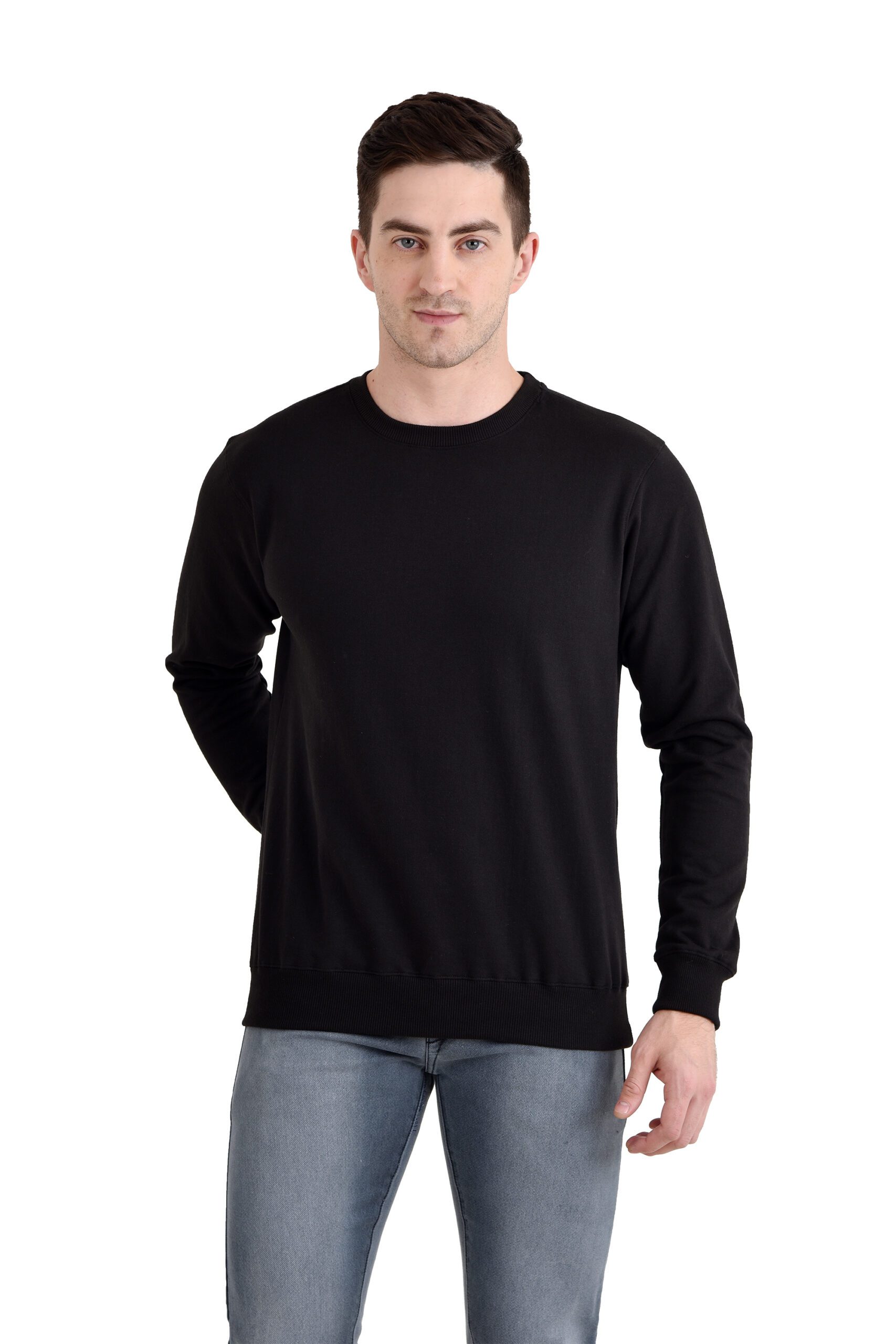 Men Round Neck Basic Sweatshirt BLACK