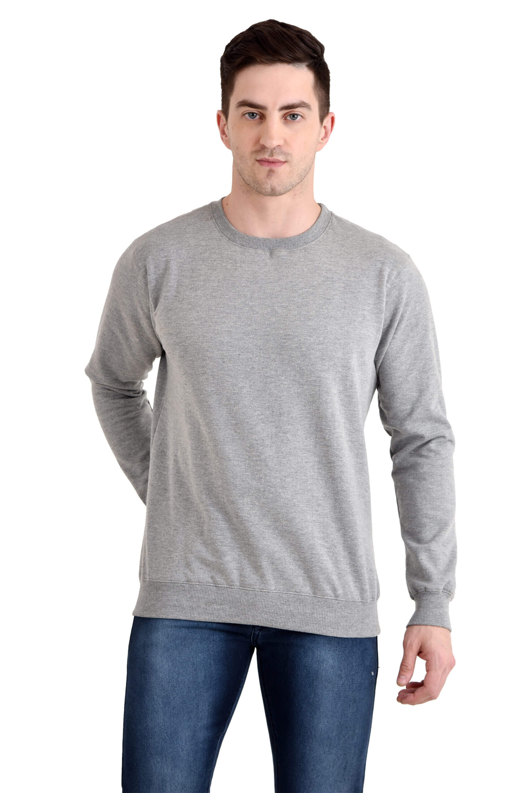 Men Round Neck Basic Sweatshirt GREY MELANGE
