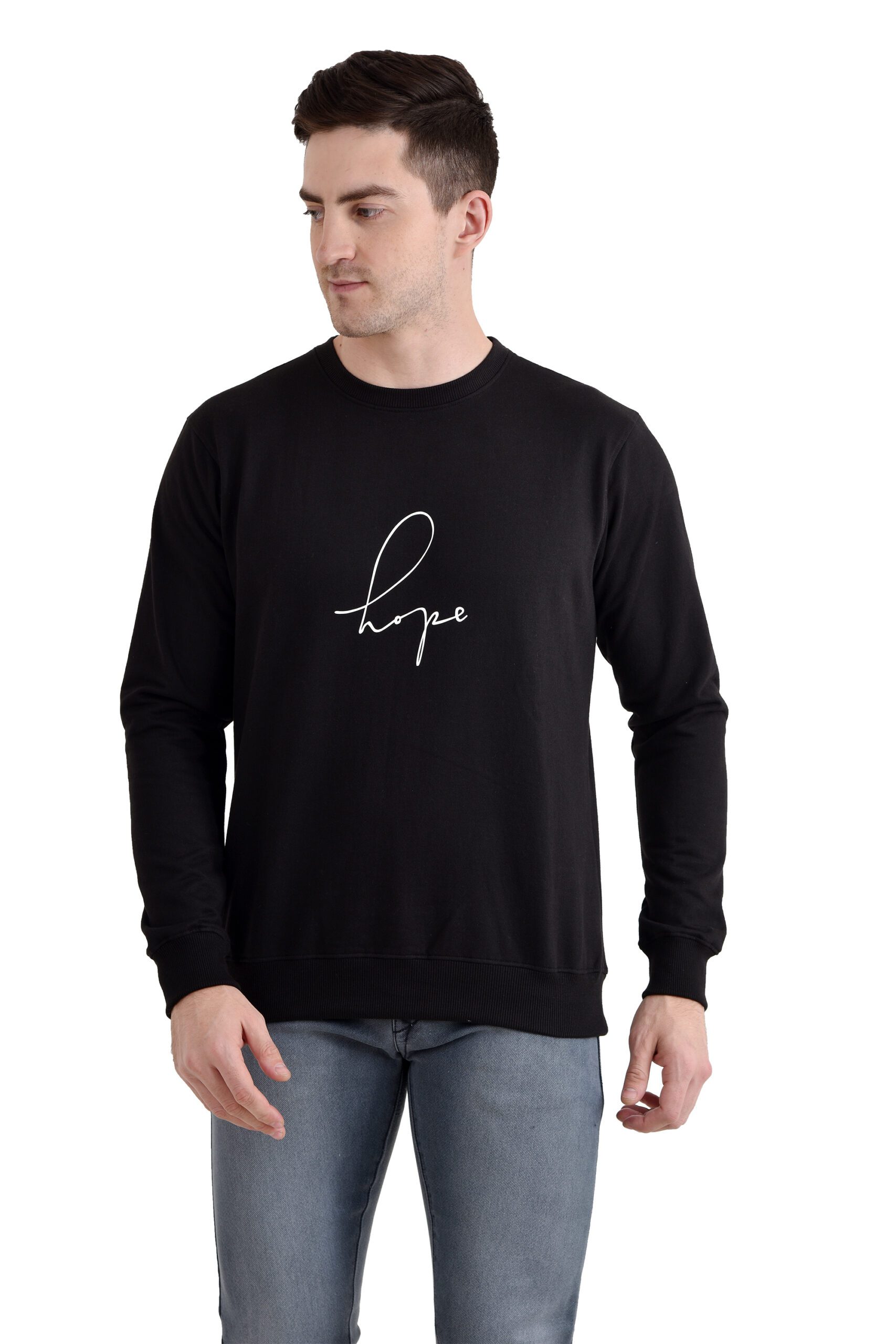Men Round Neck Printed Sweatshirt Black