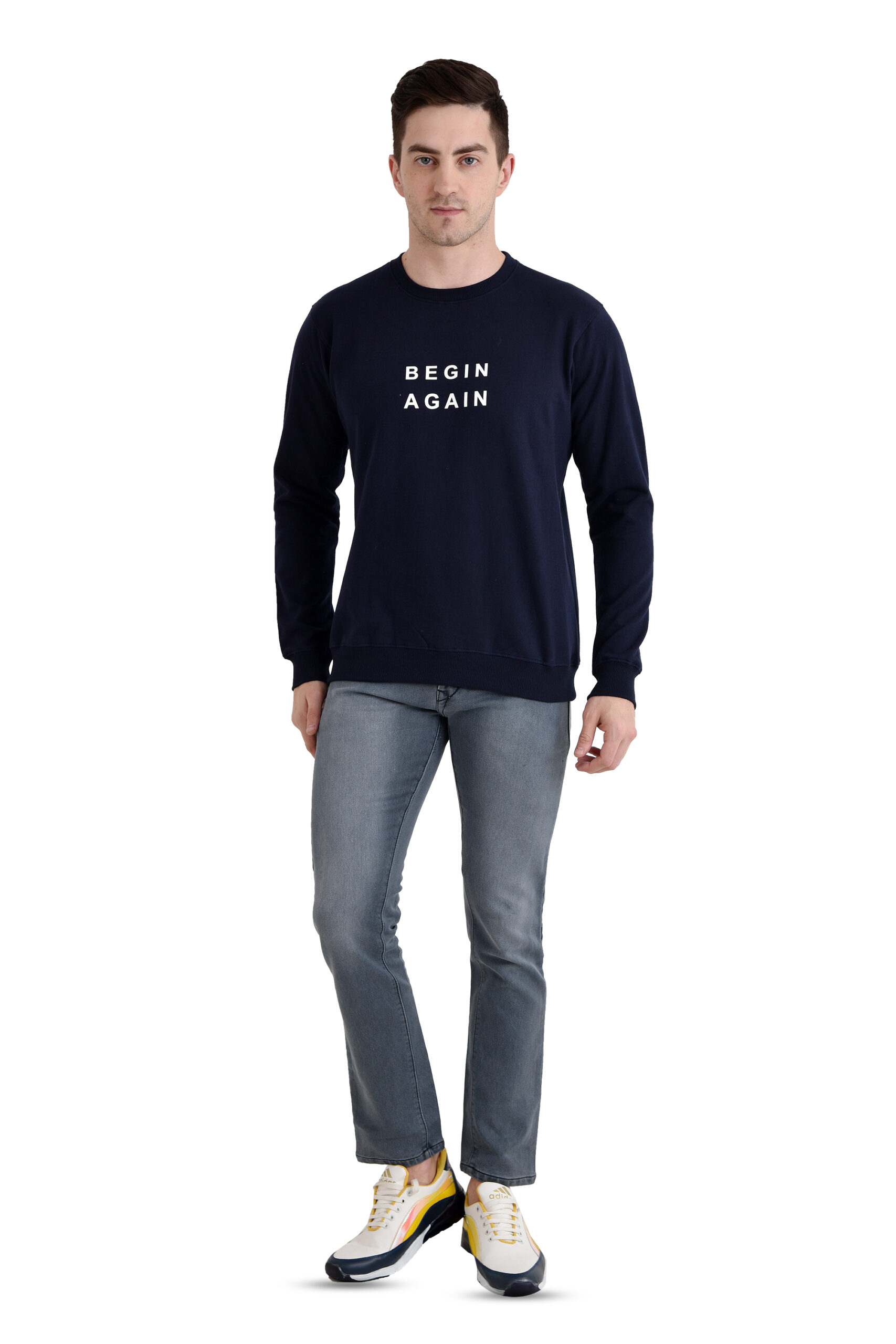 Men Round Neck Printed Sweatshirt NAVY - Image 2