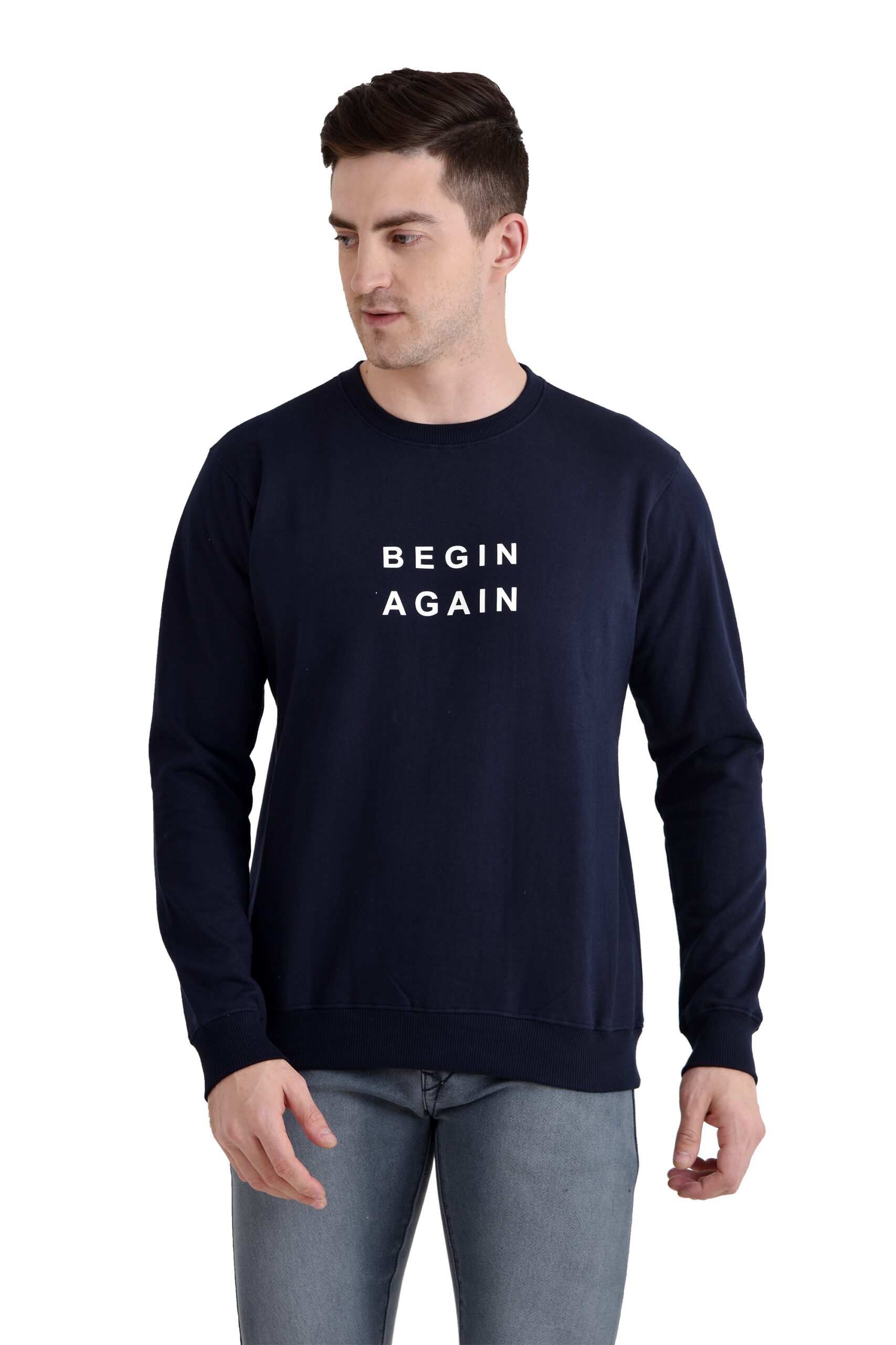 Men Round Neck Printed Sweatshirt NAVY