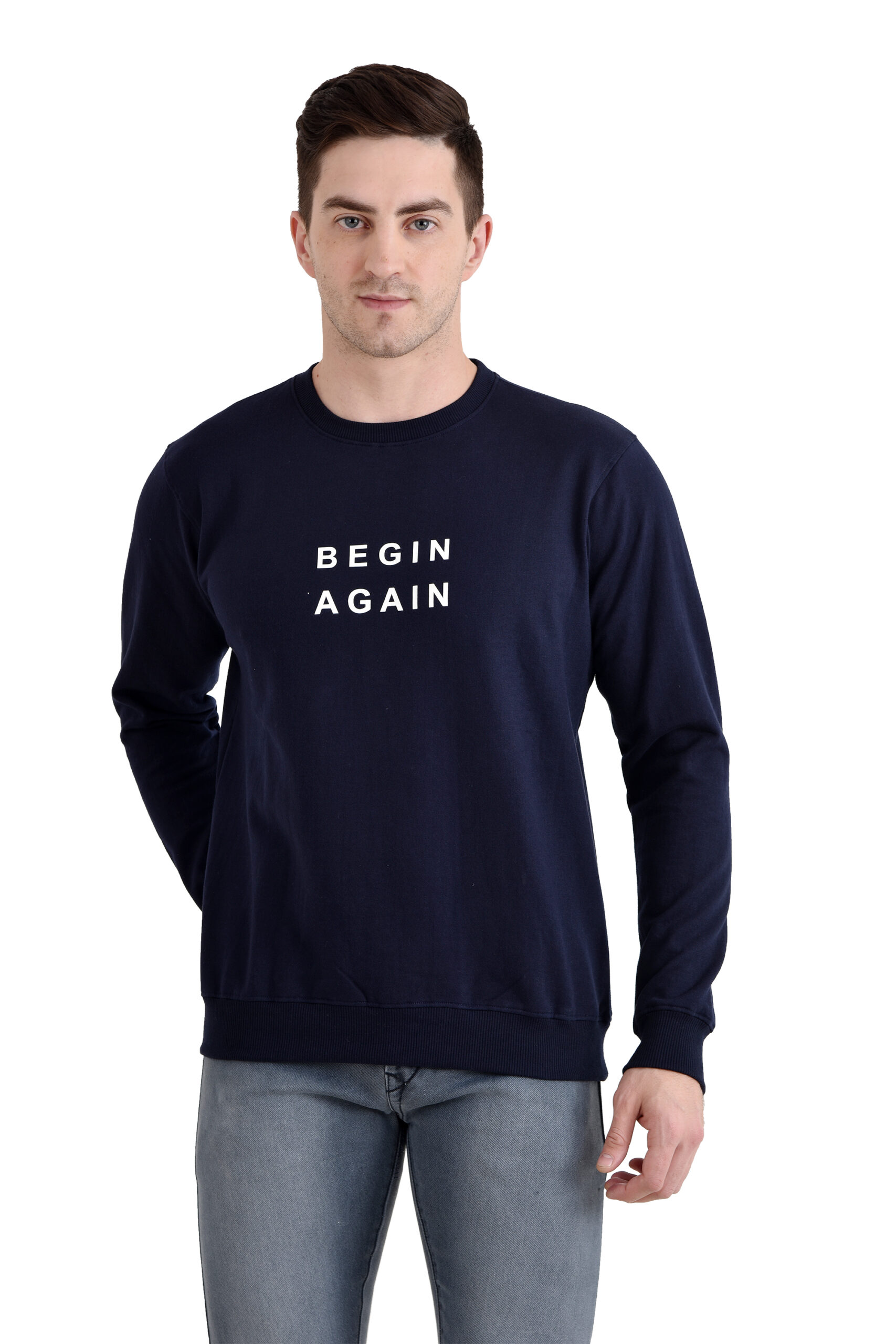 Men Round Neck Printed Sweatshirt NAVY - Image 7
