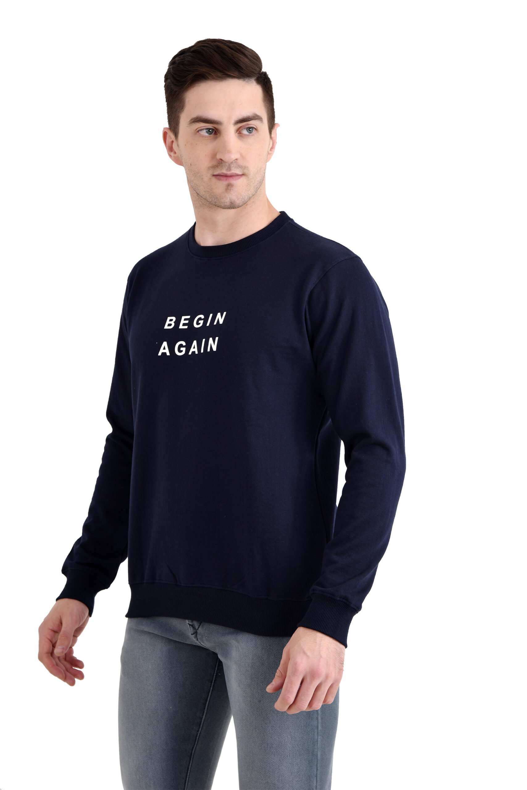 Men Round Neck Printed Sweatshirt NAVY - Image 6
