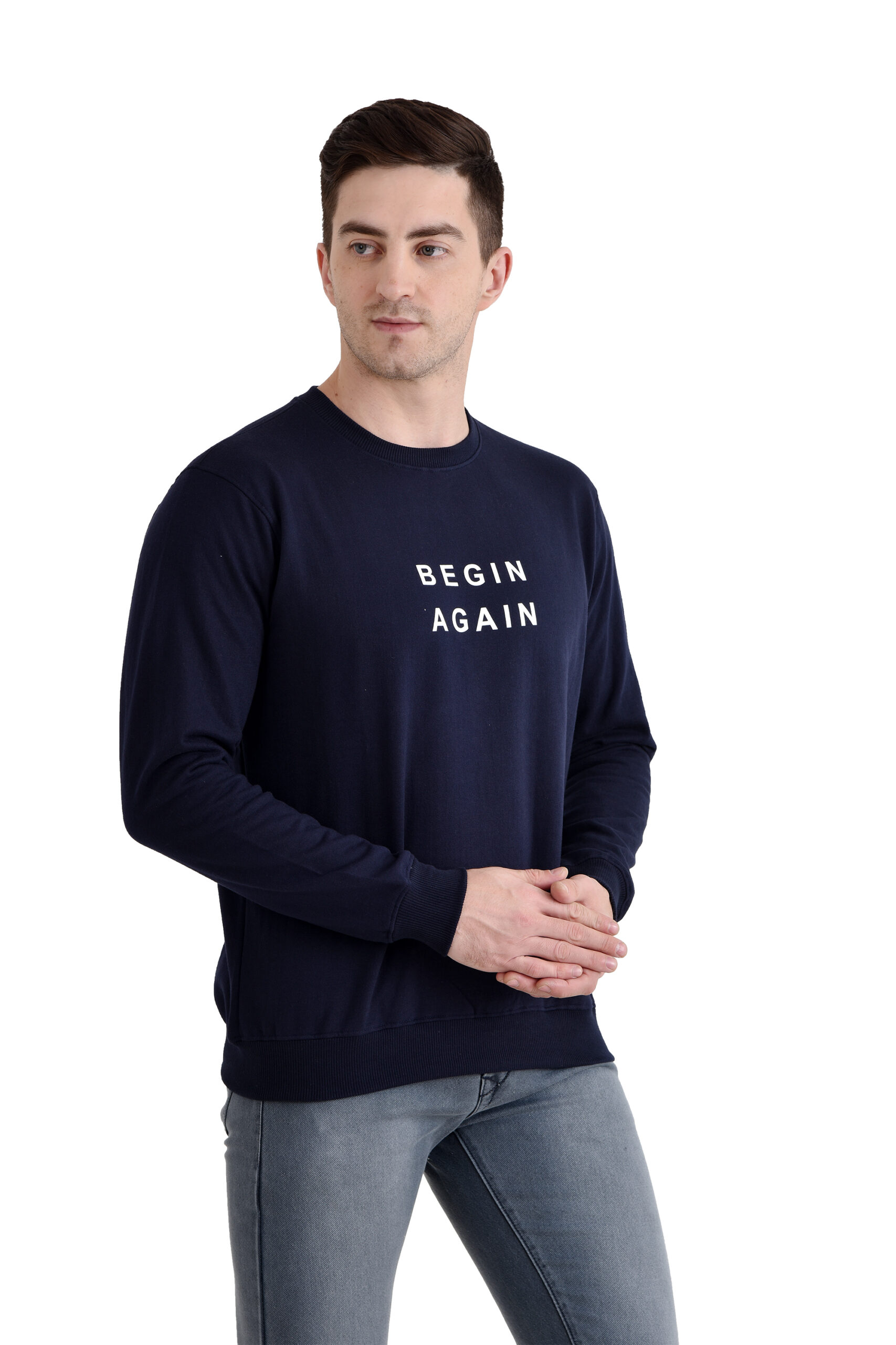 Men Round Neck Printed Sweatshirt NAVY - Image 5