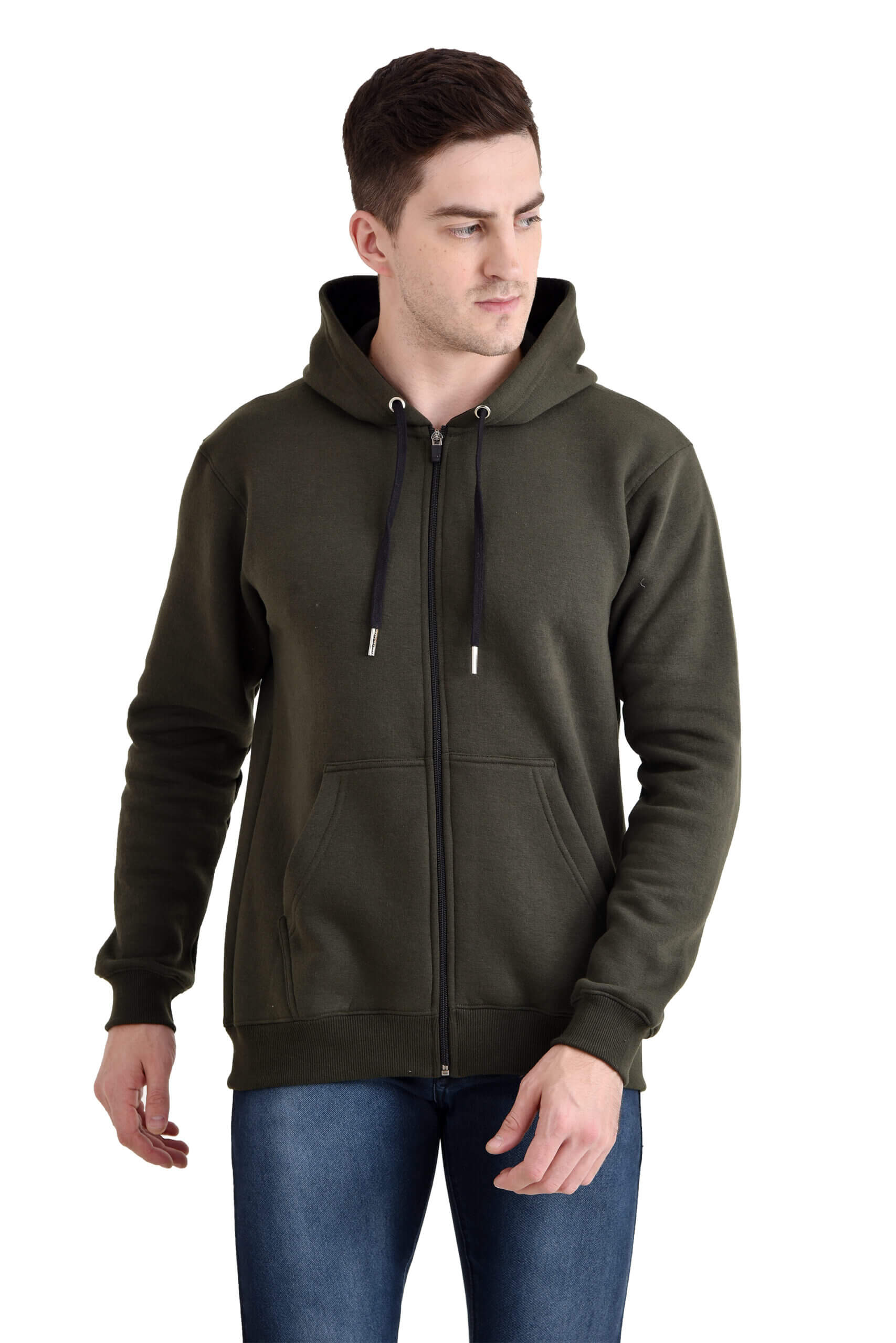 Men Basic Full Zipper Hoody OLIVE