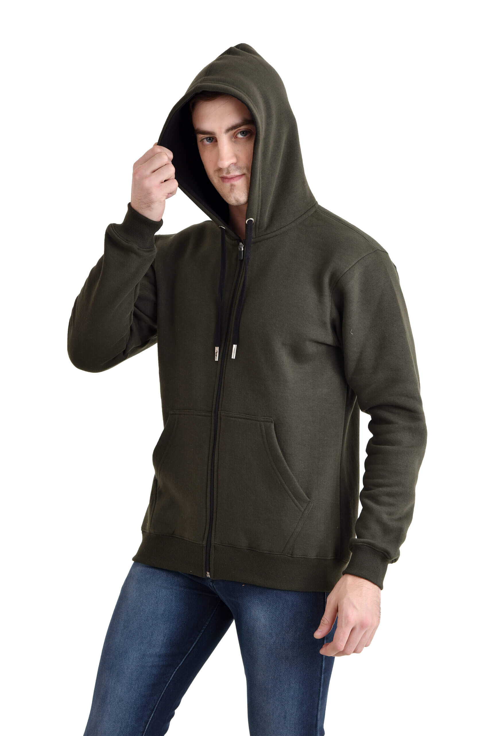 Men Basic Full Zipper Hoody OLIVE - Image 5