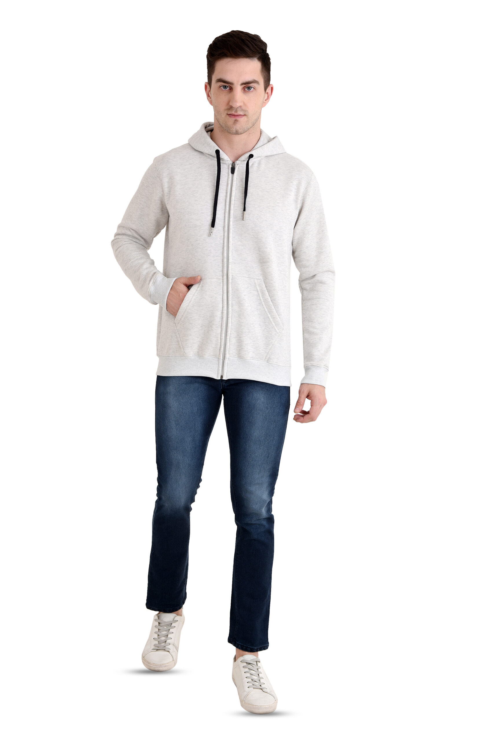 Men Classic Full Zipper Hoody Light GREY MELANGE - Image 2