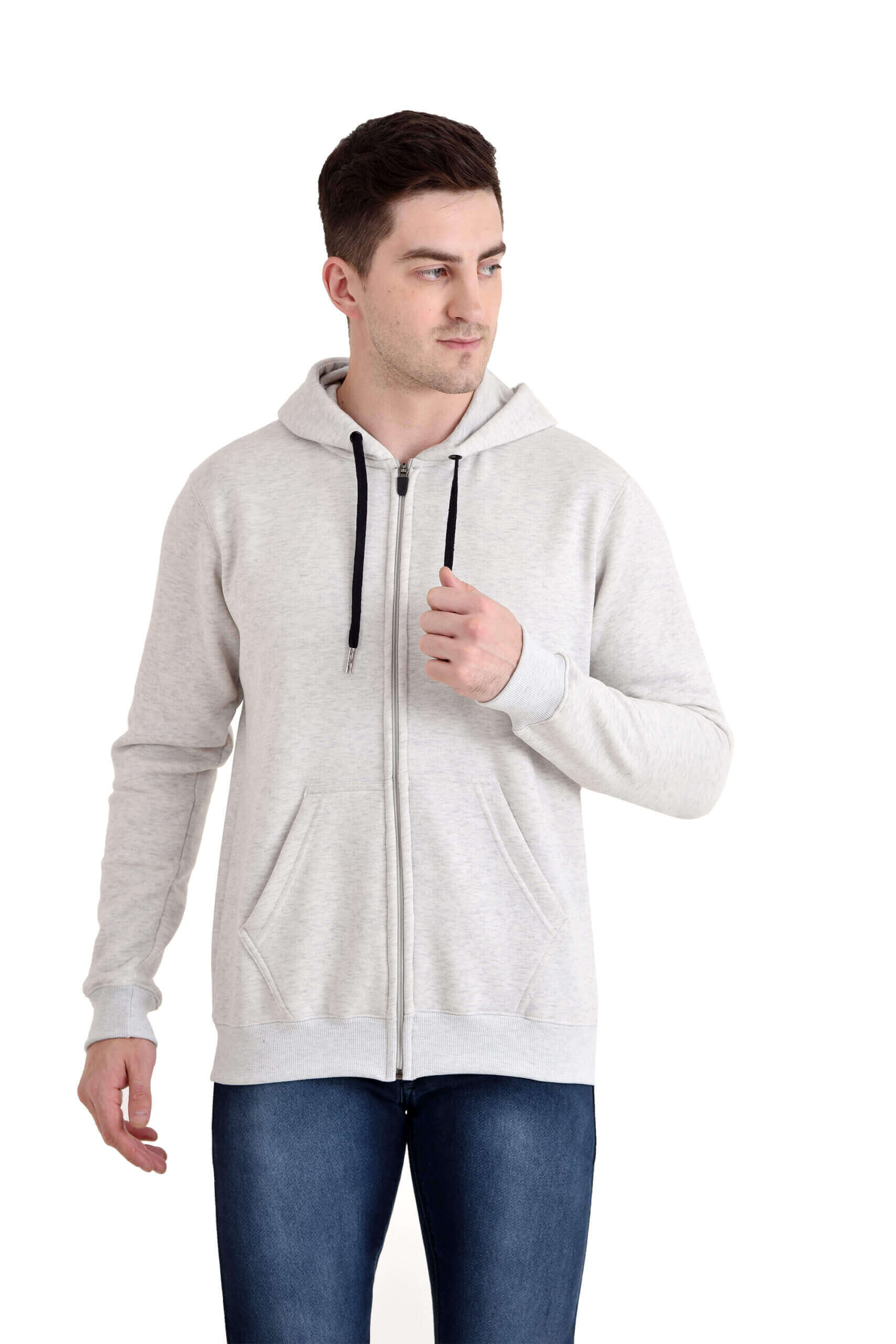 Men Classic Full Zipper Hoody Light GREY MELANGE - Image 3