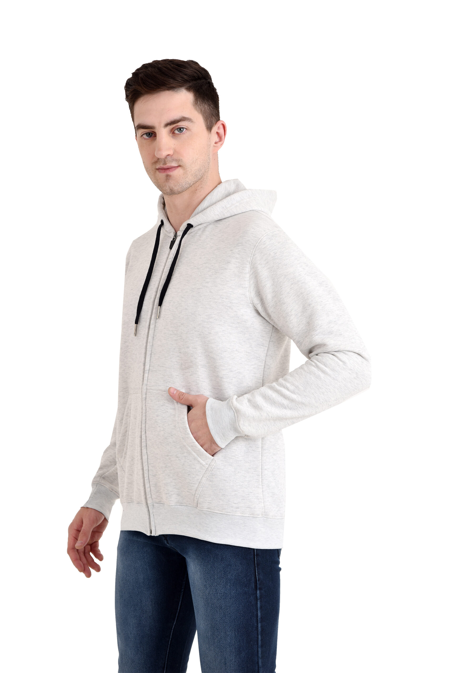 Men Classic Full Zipper Hoody Light GREY MELANGE - Image 4