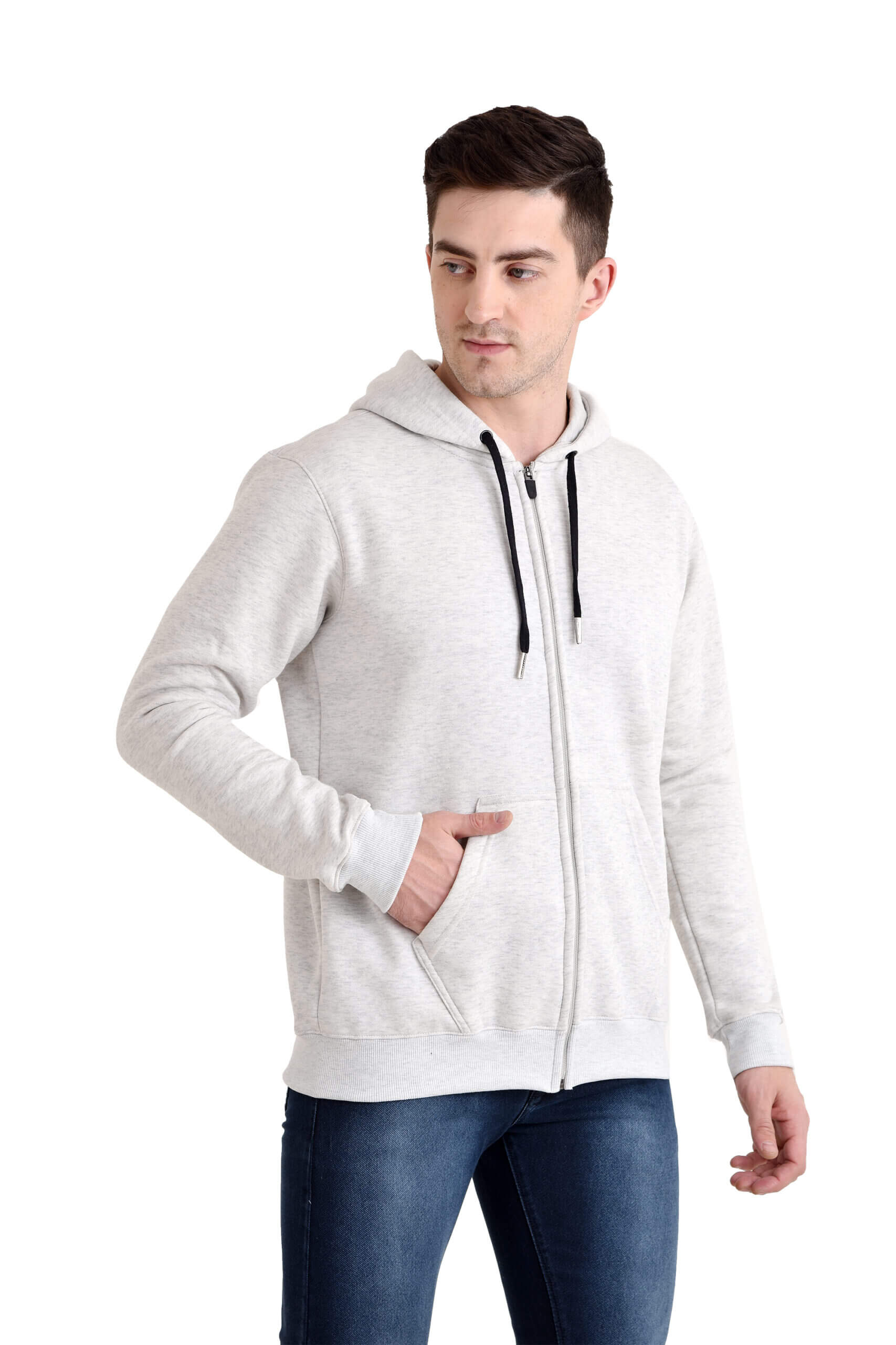 Men Classic Full Zipper Hoody Light GREY MELANGE