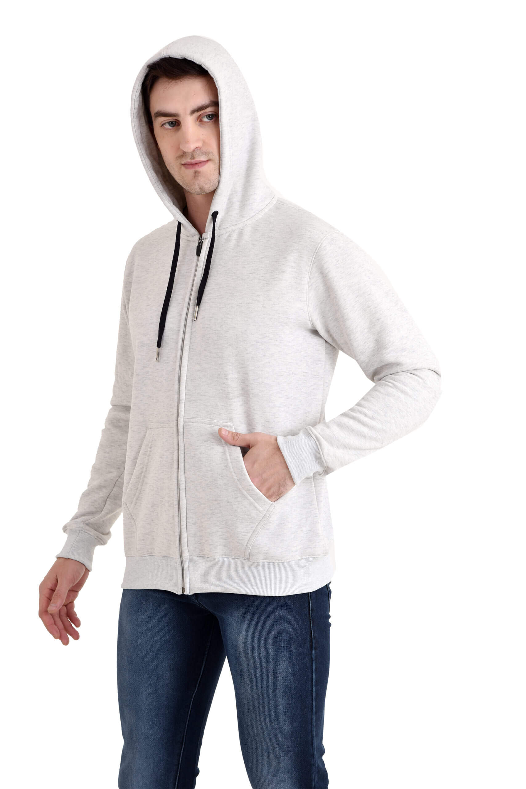 Men Classic Full Zipper Hoody Light GREY MELANGE - Image 7