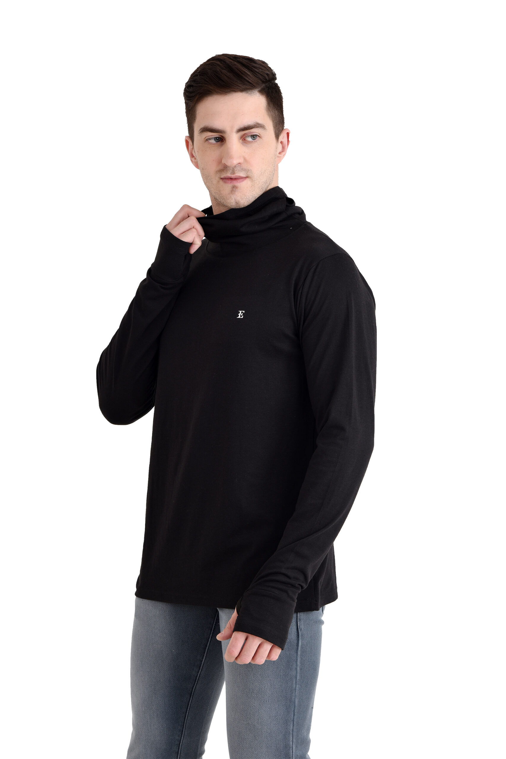 Men Owl Neck Tshirt With Face Cover Black - Image 6