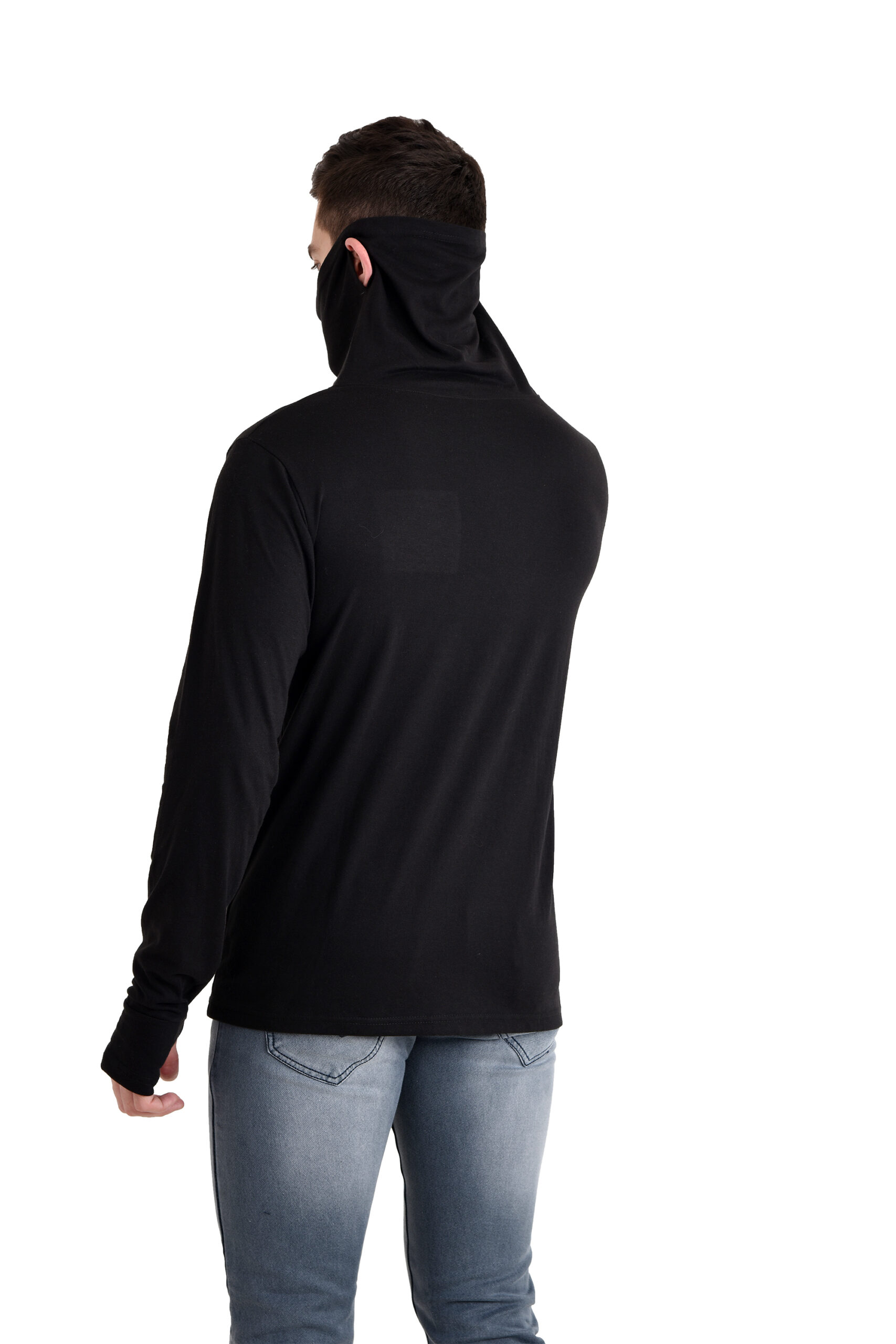 Men Owl Neck Tshirt With Face Cover Black - Image 9