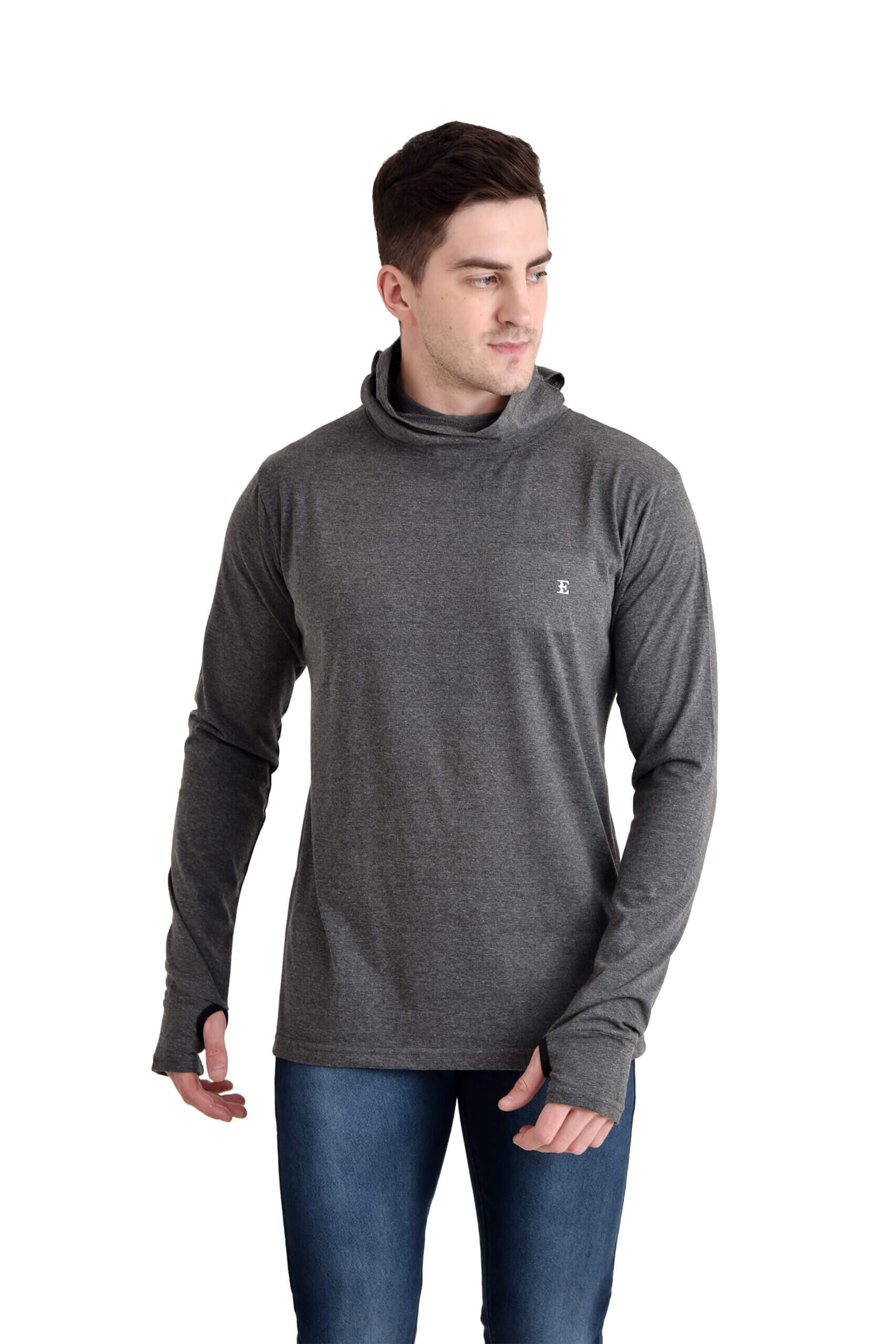 Men Owl Neck Tshirt With Face Cover Charcoal Grey - Image 8