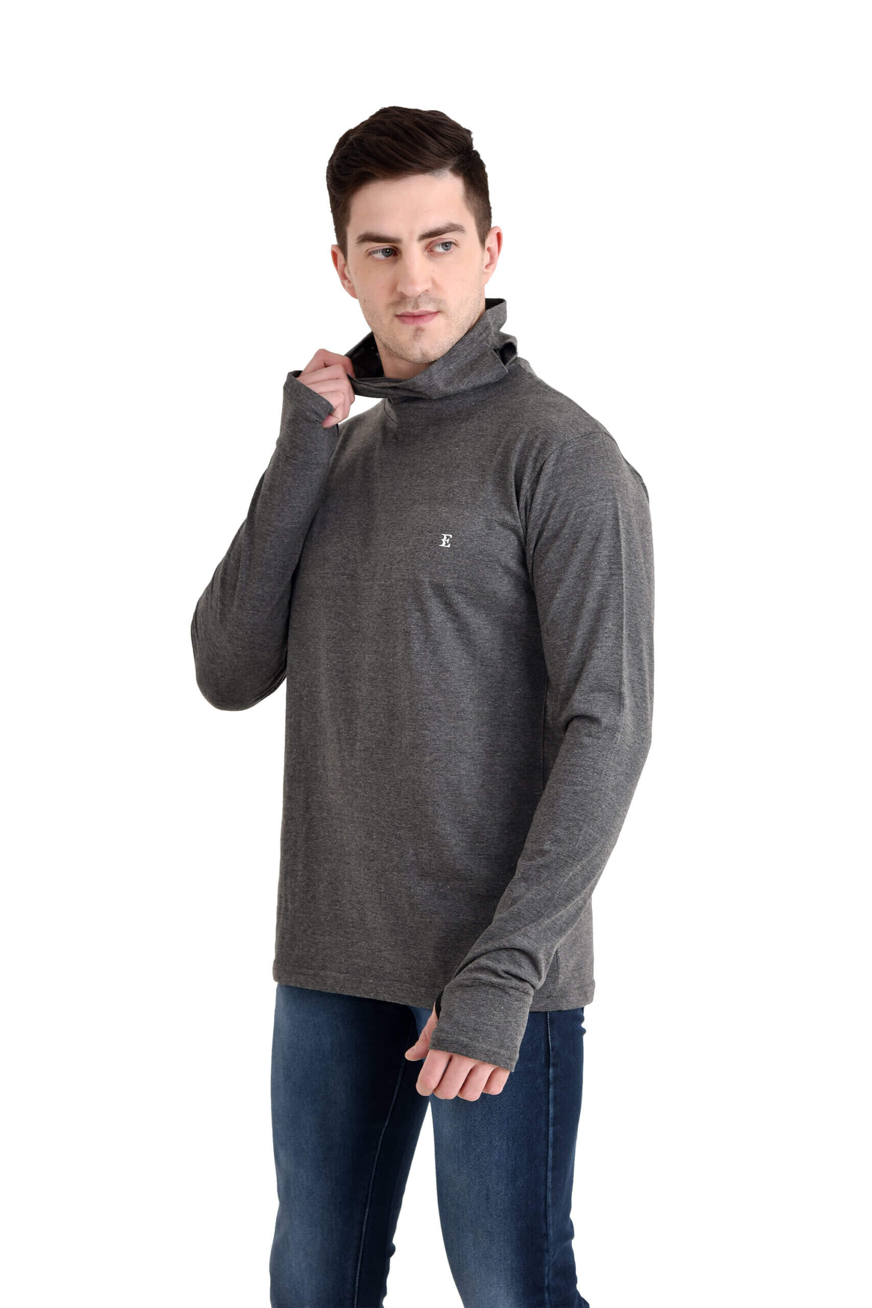 Men Owl Neck Tshirt With Face Cover Charcoal Grey - Image 7