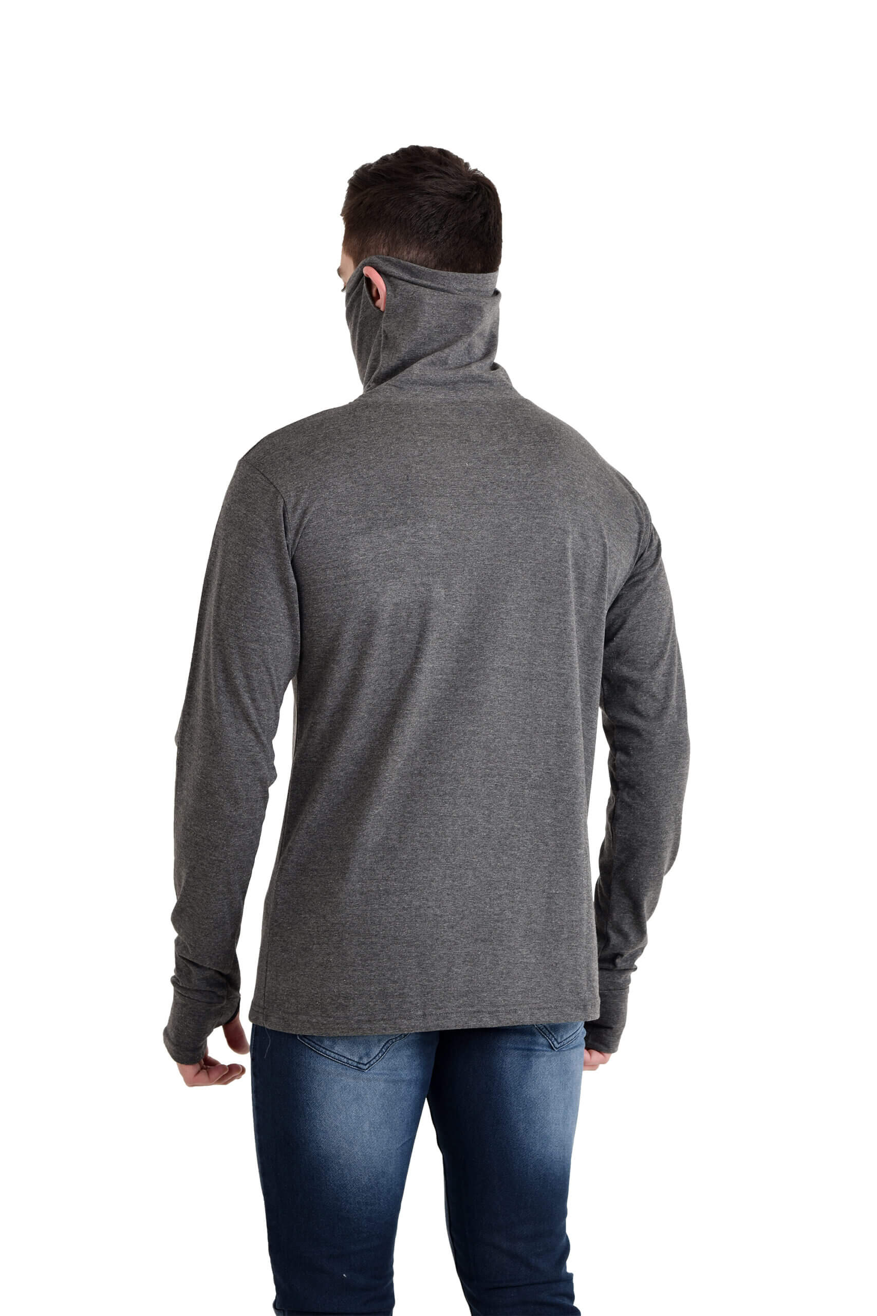 Men Owl Neck Tshirt With Face Cover Charcoal Grey - Image 5