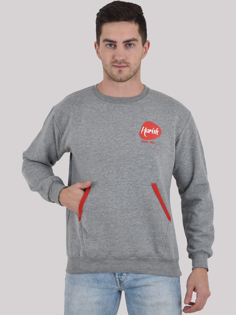 Staff sweatshirt made with SPUN FLEECE fabric, Round neck with contrast colour kangaroo pocket, Used lycra rib for better griping at neck, sleeves and bottom, Branding with Screen Printing at front, sleeves and back to increase the brand visibility.