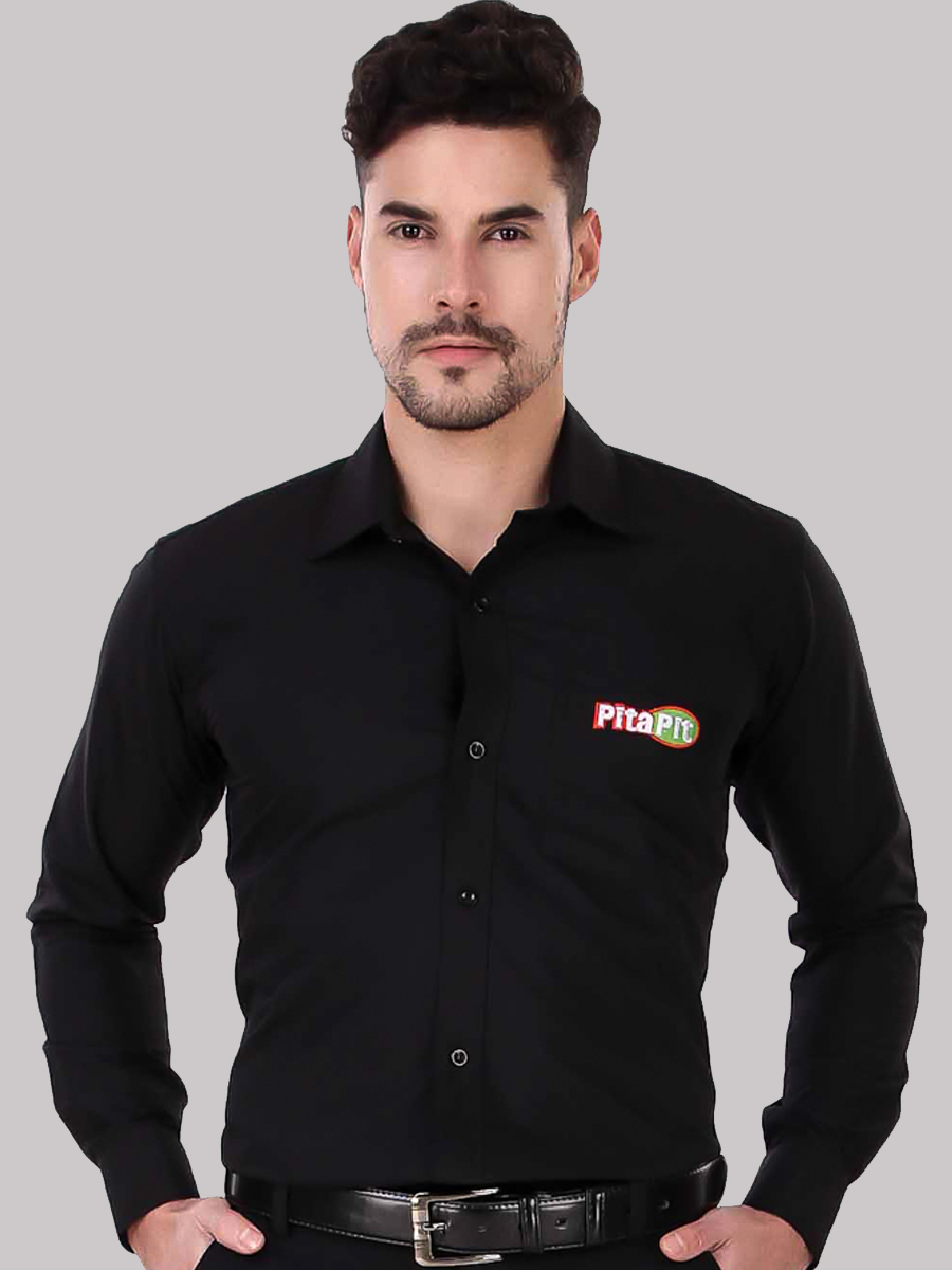 Black Logo Embriodred Cafe Shirt