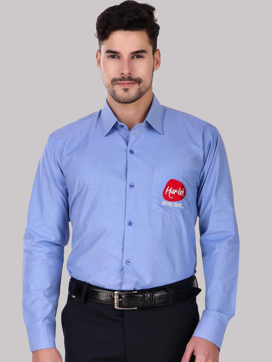 Blue Embroidered Logo Office Shirt