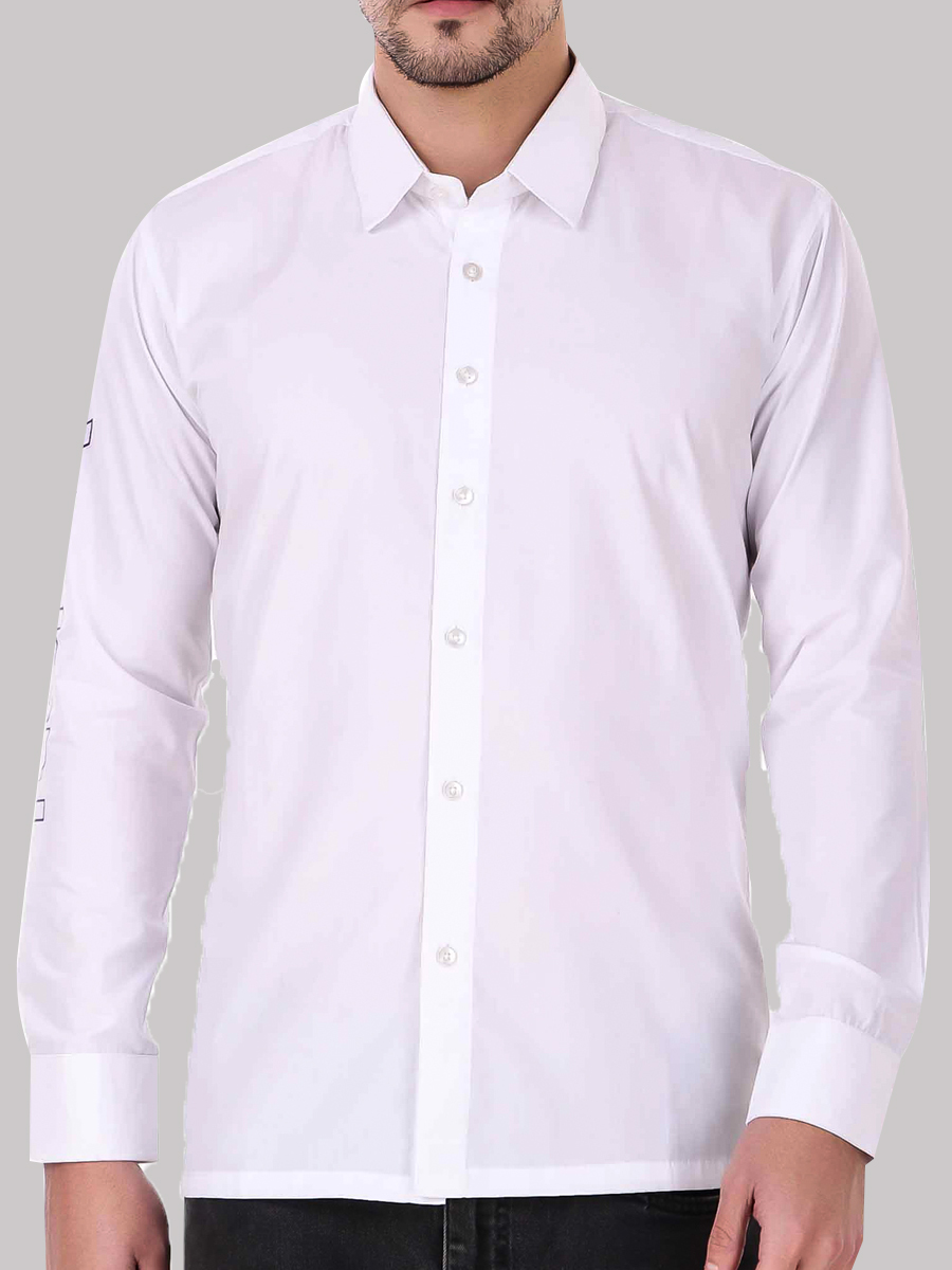 White Full Sleeve Logo Printed Shirt